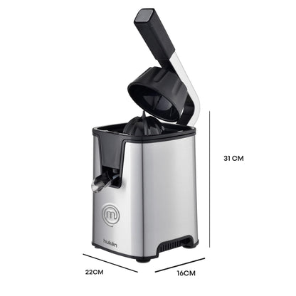 Hukën x MasterChef | Exprimidor Eléctrico de Cítricos CITRUSMAX 200W | Exprimidor de Naranjas y Limones | 2 Conos Dual-Press | Filtro Ajustable | Antiderrame | Acero Inoxidable