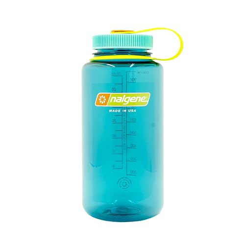 Nalgene Sustain Tritan - Botella de agua sin BPA fabricada con material derivado de 50% residuos de plástico (utilizando balance de masa certificado ISCC), 32 onzas, boca ancha, cerúlea