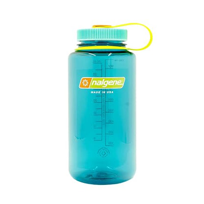 Nalgene Sustain Tritan - Botella de agua sin BPA fabricada con material derivado de 50% residuos de plástico (utilizando balance de masa certificado ISCC), 32 onzas, boca ancha, cerúlea
