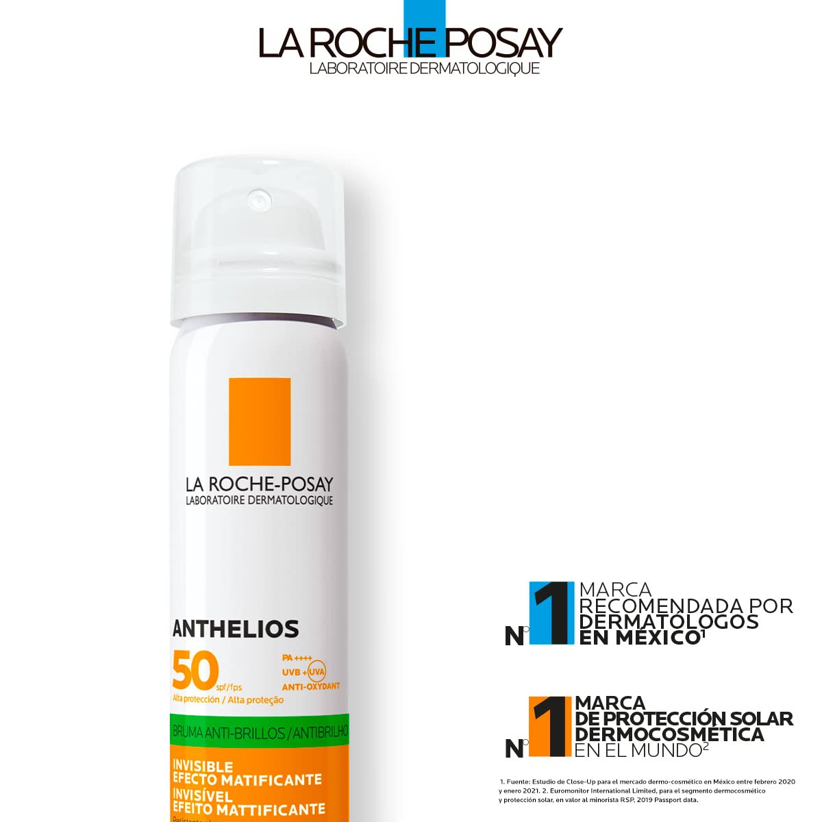 La Roche-Posay Anthelios Bruma Invisible FPS 50+ Protector Solar en Spray, Resistente al Agua con Efecto Matificante y Textura Ultraligera de Rápida Absorción, 75 ml