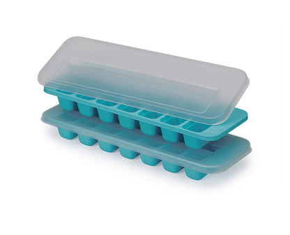 Joseph Joseph Flow - Bandeja de cubitos de hielo fácil de llenar con tapa, apilable, gran capacidad de 14 cubos (paquete de 2)
