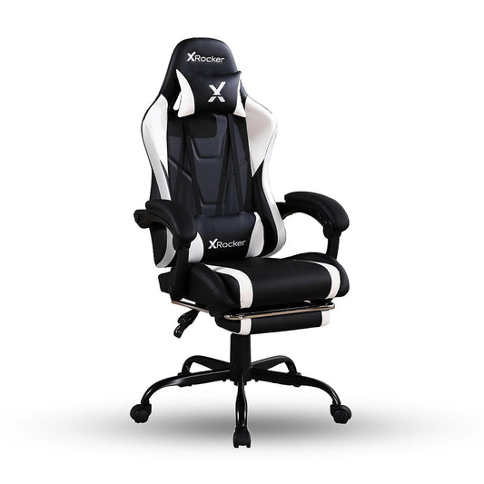 X Rocker Achiever - Silla de computadora ergonómica Ajustable para Videojuegos de computadora, con Ruedas, Color Blanco y Negro