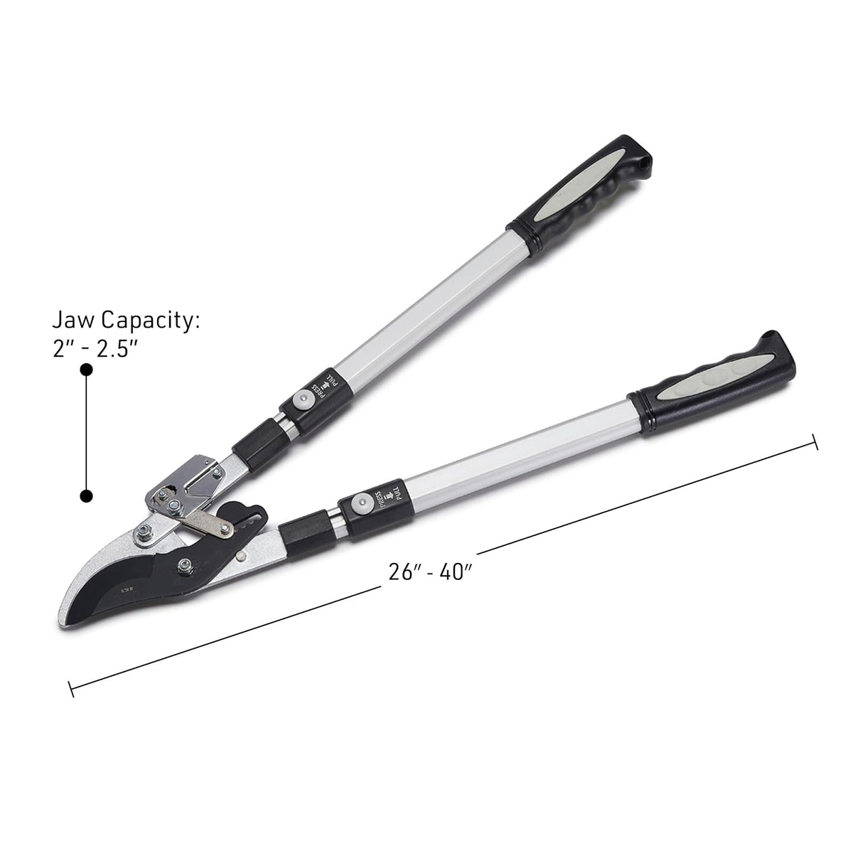Kings County Tools - Lopper de derivación de doble carraca | Corta madera verde | Asas extensibles de 26 a 40 pulgadas de largo | Ramas de árbol o arbusto | 6 topes de posición con pasador