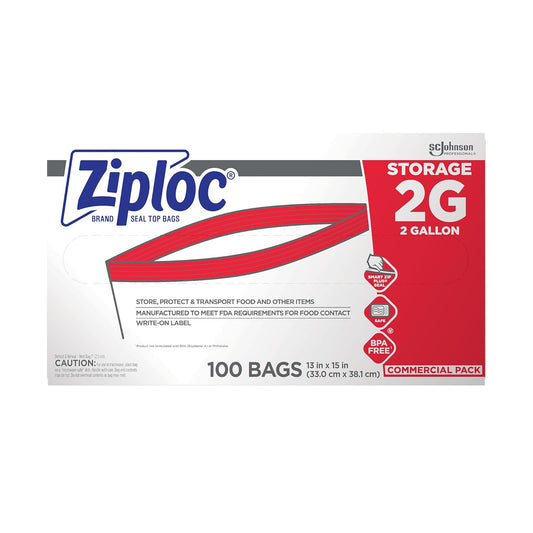 Ziploc - 19800707603 SC Johnson Professional ZIPLOC bolsas de almacenamiento, para organización y almacenamiento de alimentos, doble cremallera, 2 galones, 100 unidades