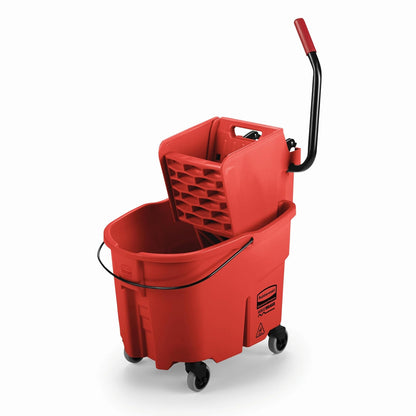 Rubbermaid WaveBrake Cubeta y Exprimidor para Trapeado Industrial, Prensa Lateral - 35 Qt - Rojo -
