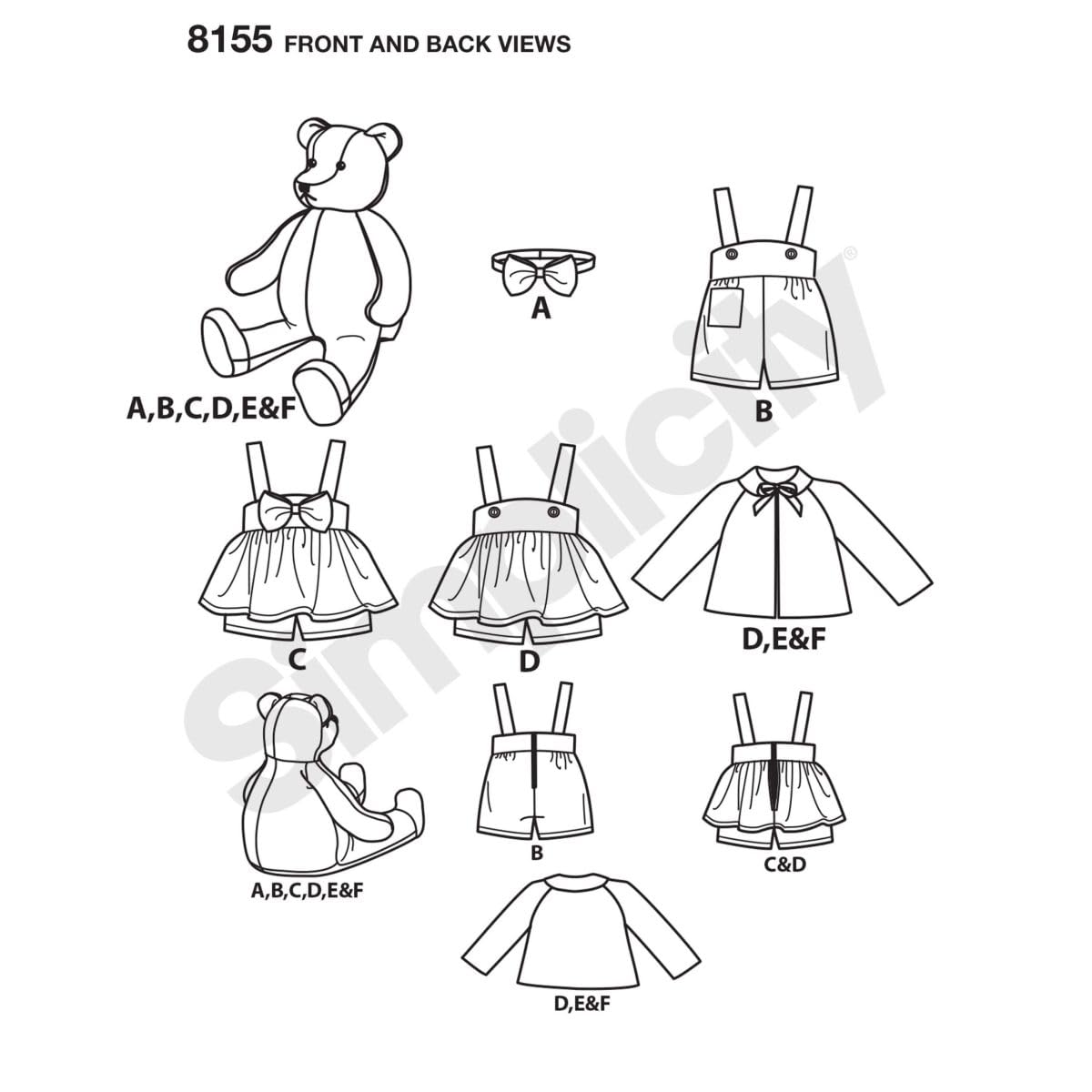Simplicity 8155 Make Your Own Teddy Bear con Accesorios y patrón de Costura de Ropa, 6 Piezas
