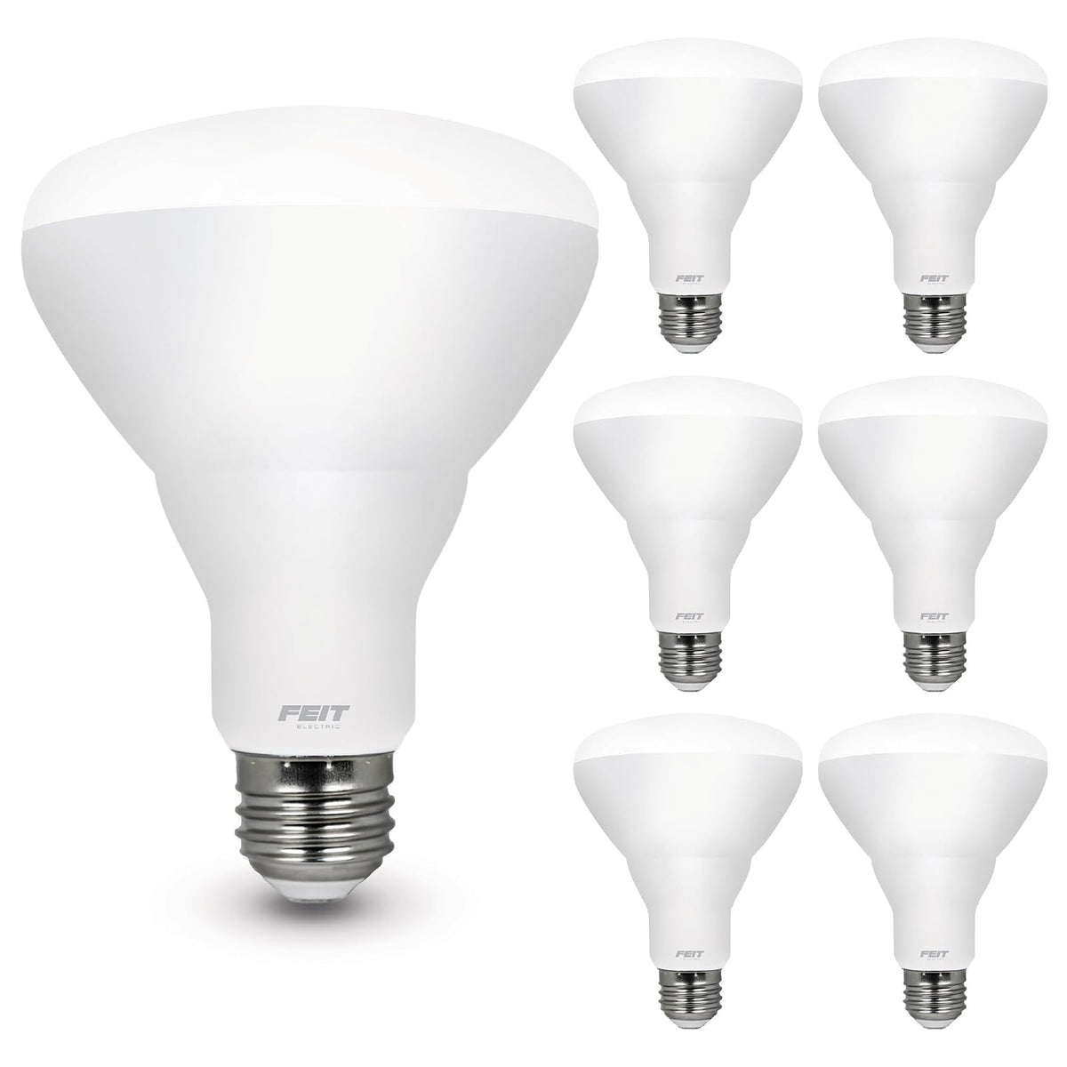 Feit Electric - Bombillas LED BR30, equivalente a 100 W, regulables, base estándar E26, 80 CRI, 1400 lúmenes, 2700 K, blanco suave, 120 V, 10 años de vida, clasificación húmeda, paquete de 6,