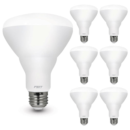 Feit Electric - Bombillas LED BR30, equivalente a 100 W, regulables, base estándar E26, 80 CRI, 1400 lúmenes, 2700 K, blanco suave, 120 V, 10 años de vida, clasificación húmeda, paquete de 6,
