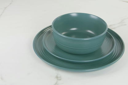 Double Line - Juego de 6 platos de cena de 26,7 cm, color verde esmeralda