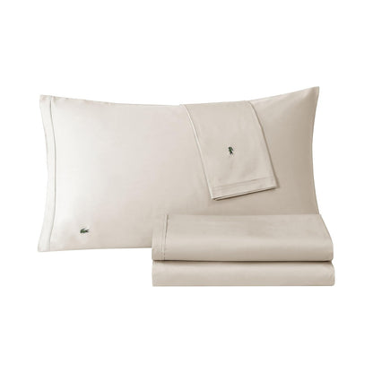 Lacoste - Juego de sábanas de percal 100% algodón, 4 Piezas, Fresco, crujiente, Mate y Duradero, Certificado Oeko-Tex, sólido, Piedra pómez, tamaño Queen