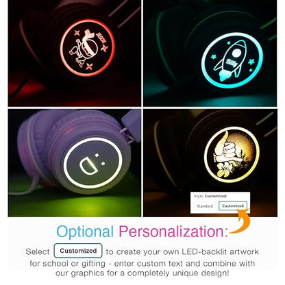 MEE audio KidJamz KJ55 Auriculares USB-C de escucha segura para niños con luces LED multicolores, limitador de volumen y micrófono; auriculares con cable para niños para iPhone 15, iPad y dispositivos