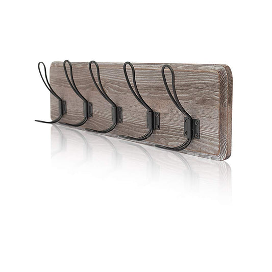 AZL1 Life Concept Ganchos de pared de madera café de 24 pulgadas, 5 ganchos rústicos, madera de pino maciza