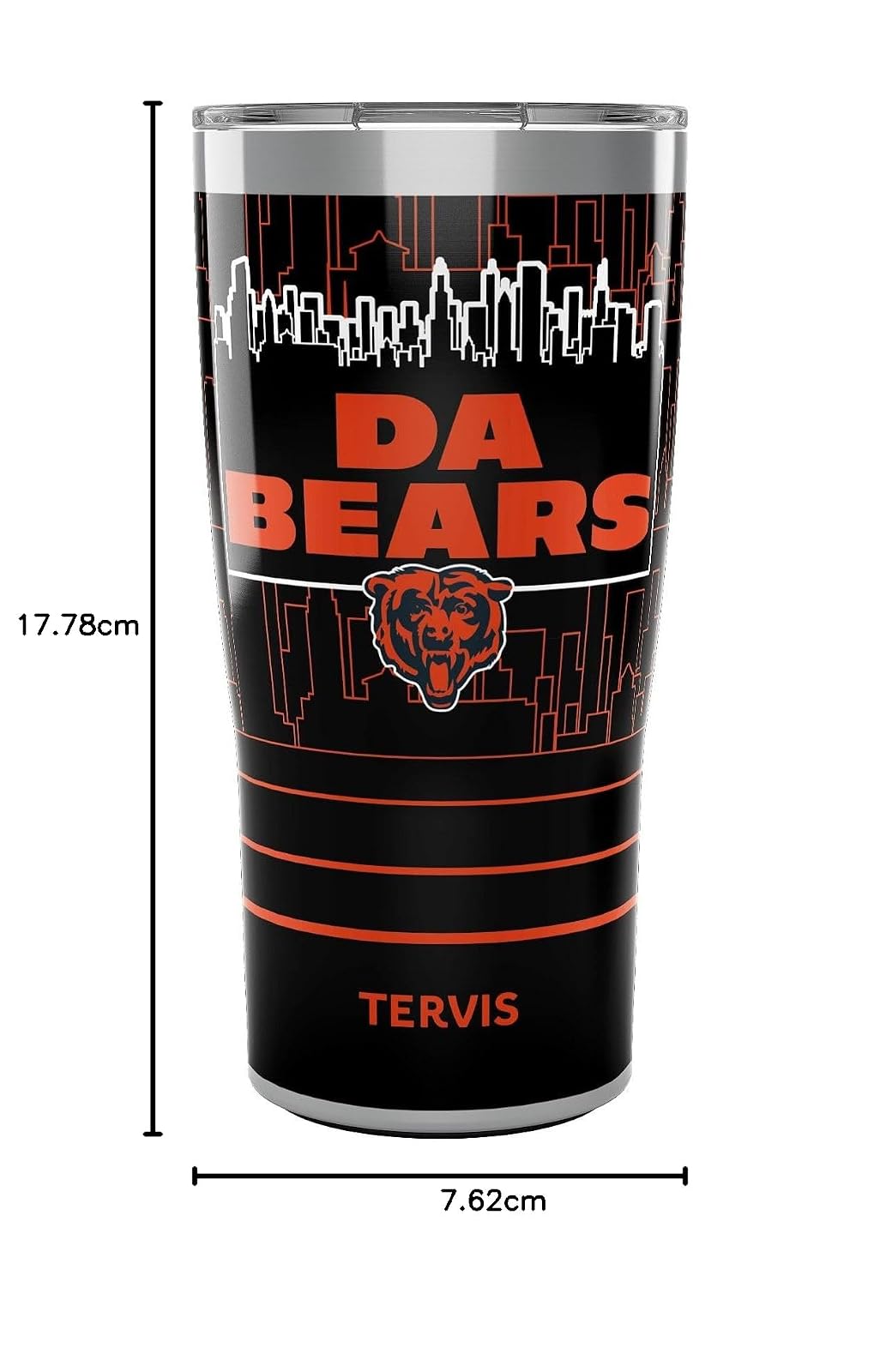 Tervis Traveler NFL Chicago Bears – Da Bears Slogan - Vaso de viaje con triple pared aislado que mantiene las bebidas frías y calientes, 20 onzas, acero inoxidable