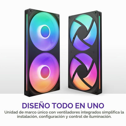 NZXT F280 RGB Core - Ventilador marco único de 280 mm, 2 unidades 140 mm, control de velocidad/iluminación; alta presión estática y flujo de aire, rodamientos dinámicos de fluidos, 8 LED aRGB, negro