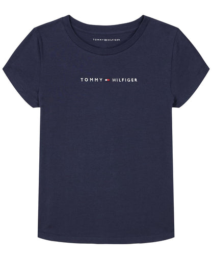 Tommy Hilfiger Playera de Manga Corta con Logo Bandera para Niña - 16 - Logotipo azul marino - clásico