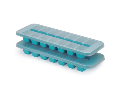 Joseph Joseph Flow - Bandeja de cubitos de hielo fácil de llenar con tapa, apilable, gran capacidad de 14 cubos (paquete de 2)