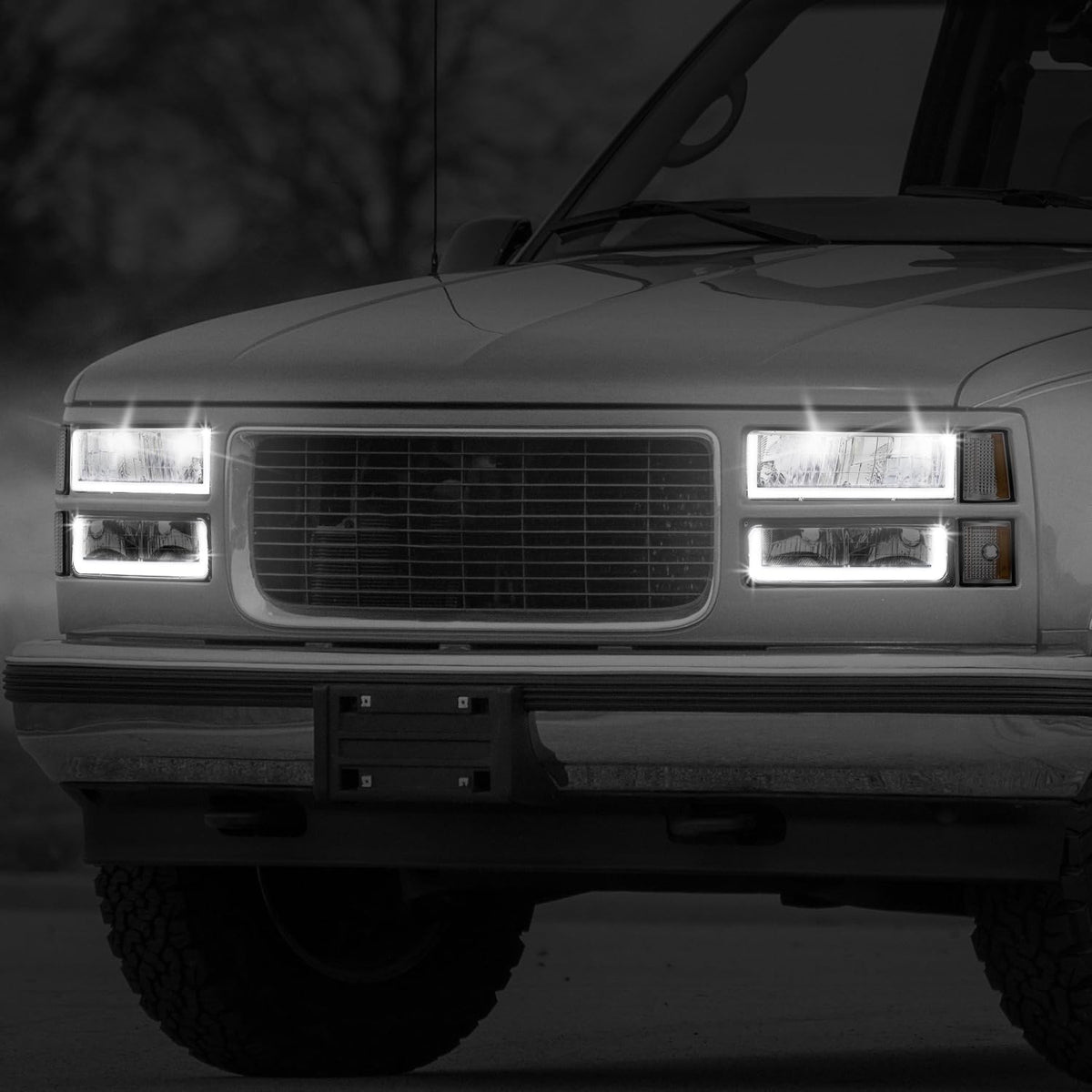 DNA Motoring HL-LB3-8P-C10-3G-SM-AM Juego de Faros LED DRL Estilo U + Señal para Chevy/GMC C/K 1500/2500 1992-1999, Ahumado/Ámbar
