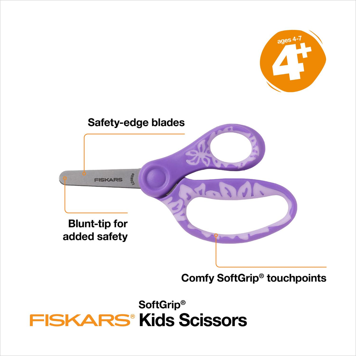 Fiskars - Tijeras de punta roma SoftGrip de 5 pulgadas para niños de 4 a 7 años (paquete de 3), tijeras para la escuela o manualidades, suministros para el regreso a la escuela, diseños azules,