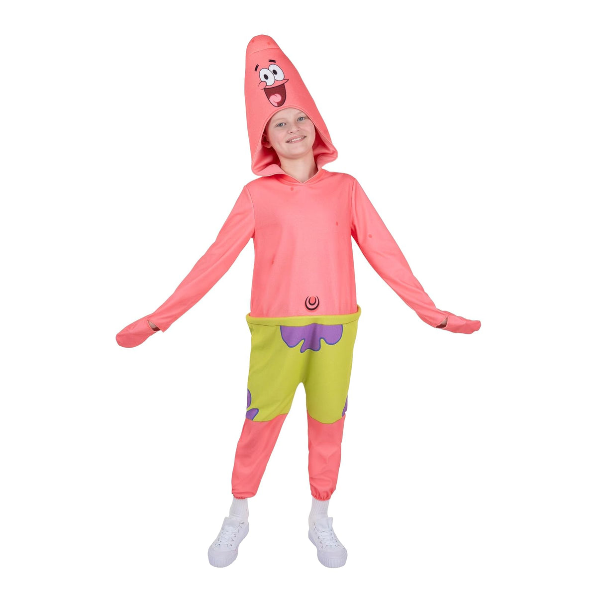 Jazwares Disfraz SpongeBob SquarePants Patrick | Talla M, overol manga larga, capucha felpa, diseño impreso
