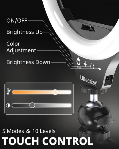 UBeesize Anillo de luz para Selfie de 10 Pulgadas con Soporte para trípode y Soporte para teléfono Celular, luz Circular LED de Escritorio Regulable