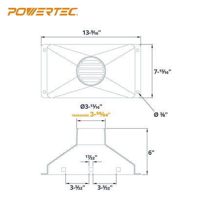 POWERTEC 70169 Mini Gulp colector de polvo con puerto de identificación de 4 pulgadas, accesorio de plástico ABS para manguera de recogida de polvo para carpintería