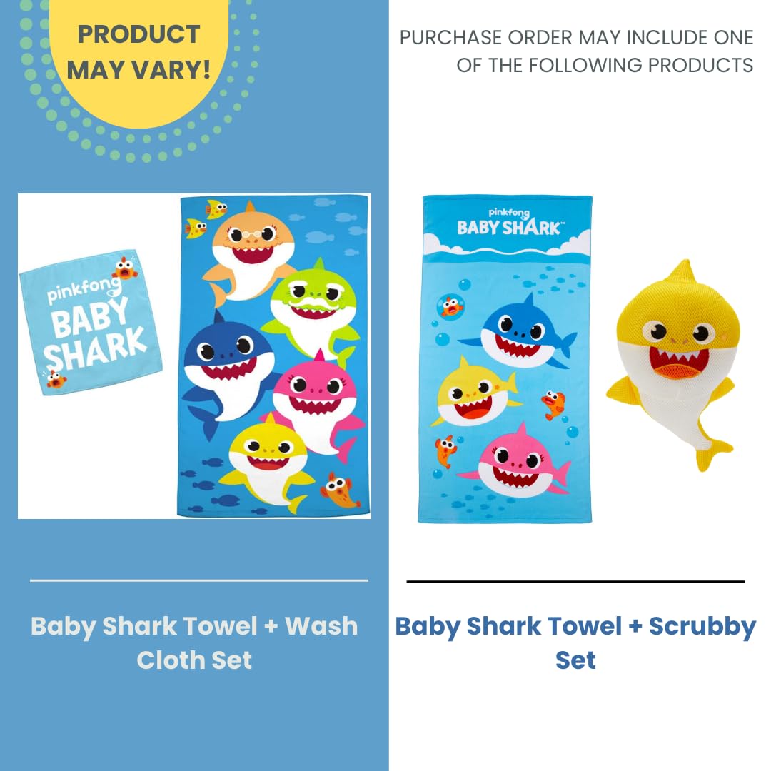 Franco Baby Shark - Juego de 2 Toallas de Rizo de algodón Suave y Absorbente para niños, 50 x 25 Pulgadas
