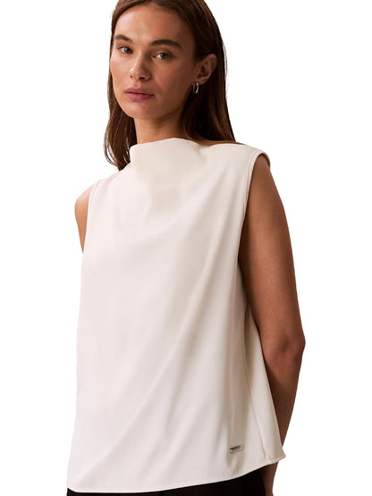 Calvin Klein - Playera sin Mangas de satén con Cuello Alto para Mujer