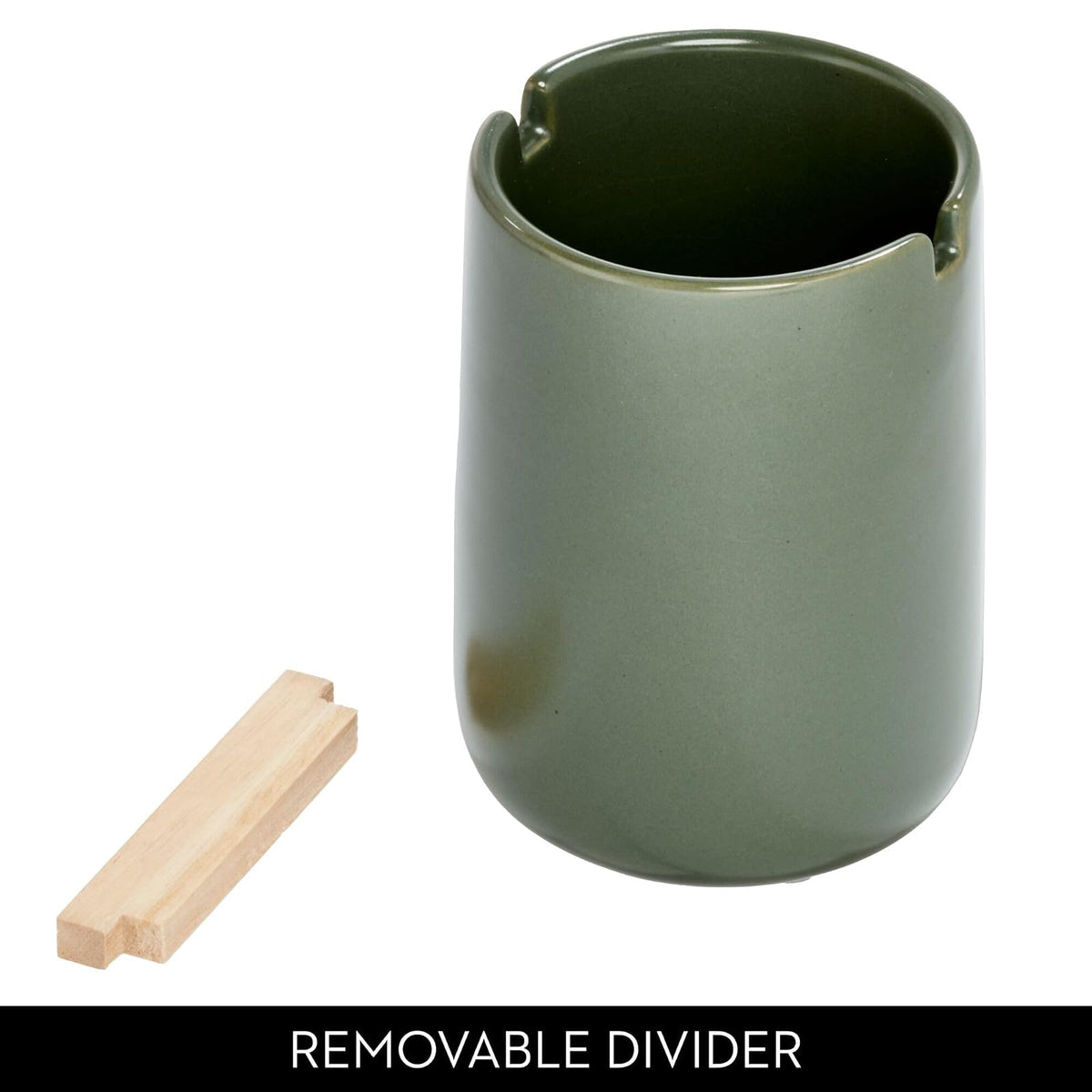 iDesign Eco Vanity - Soporte para cepillos de Dientes de cerámica con Separador de Madera de Paulownia, Musgo/Natural