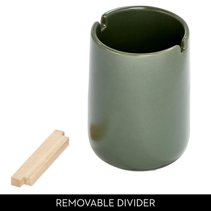 iDesign Eco Vanity - Soporte para cepillos de Dientes de cerámica con Separador de Madera de Paulownia, Musgo/Natural
