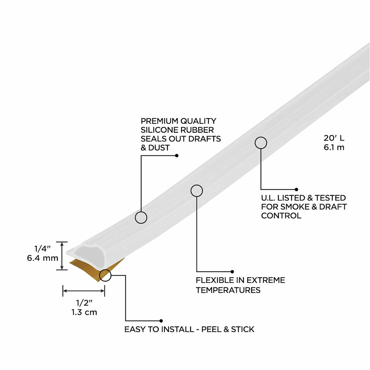 M-D Building Products 68676 Junta de goma de silicona altamente duradera para puertas y ventanas, flexible en temperaturas extremas, ideal para uso en interiores y exteriores, no requiere hardware