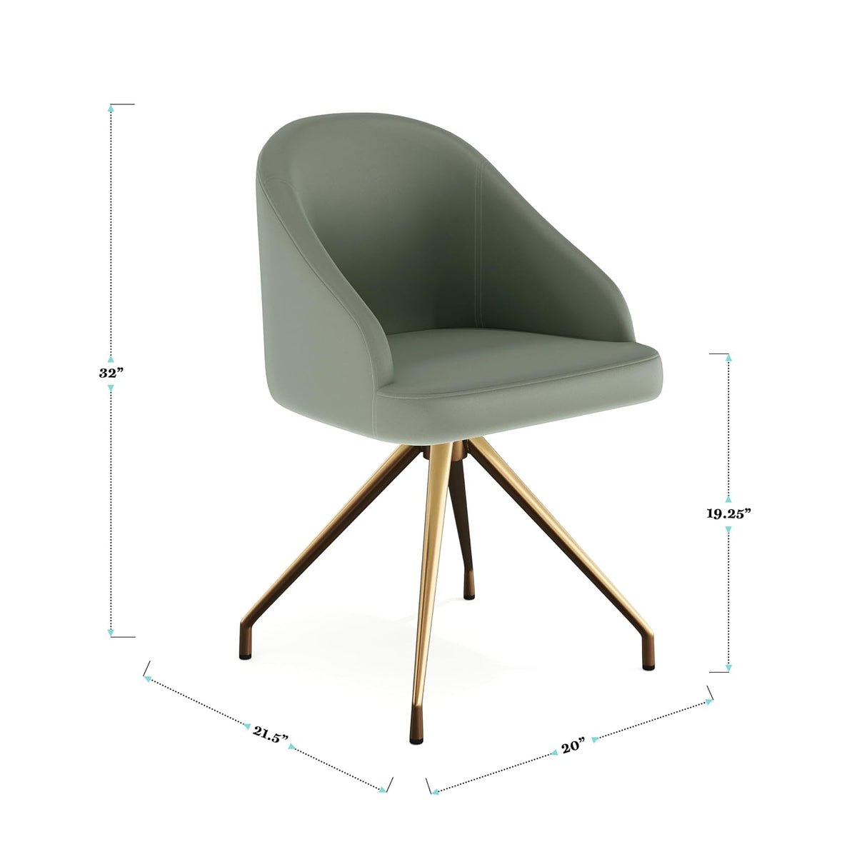 Martha Stewart Sora - Silla de Trabajo giratoria con Brazos Inclinados para Oficina en casa en Piel sintética Salvia con Marco de latón Pulido