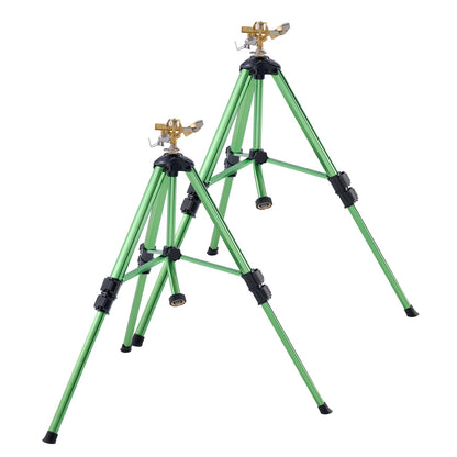VEVOR Aspersores de Impacto con trípode, Paquete de 2, Cabezal latón 360° | Para céspedes, jardines y patios grandes, dos aspersores trípode de alta resistencia con altura ajustable y amplia cobertura.