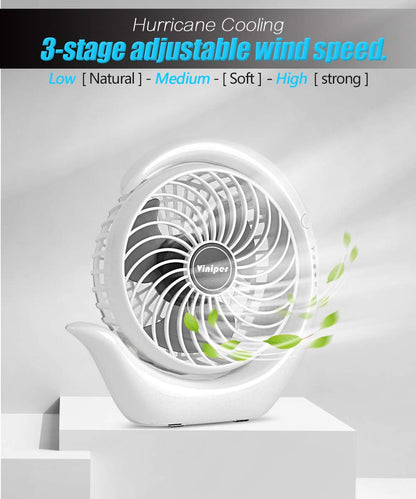 Viniper Ventilador recargable portátil, ventilador de computadora pequeño: 3 velocidades y aproximadamente 8-24 horas de trabajo más largo, rotación 180, ventilador de computadora portátil, pequeño