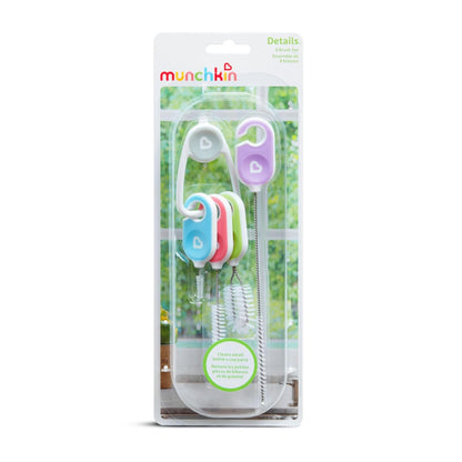 Munchkin® Details™ - Juego de 4 cepillos de Limpieza para Botellas y Vasos con Llavero