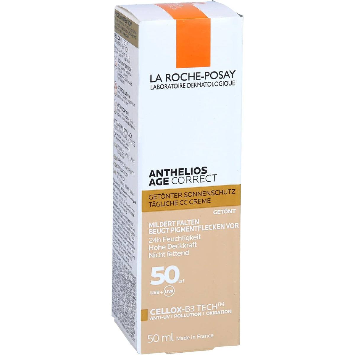 La Roche-Posay Anthelios AgeCorrect Protector Solar Antiedad Color 50ml | Reduce Arrugas, Corrige Manchas, Unifica el Tono, con Ácido Hialurónico y Niacinamida