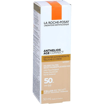 La Roche-Posay Anthelios AgeCorrect Protector Solar Antiedad Color 50ml | Reduce Arrugas, Corrige Manchas, Unifica el Tono, con Ácido Hialurónico y Niacinamida