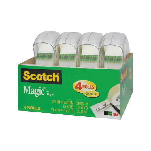 SCOTCH 3M Cinta Adhesiva Mágica Invisible 4 rollos de 19mm x 12.7m | Ideal para diferentes proyectos creativos, Acabado invisible, Escribe sobre ella, Para reparar etiquetar
