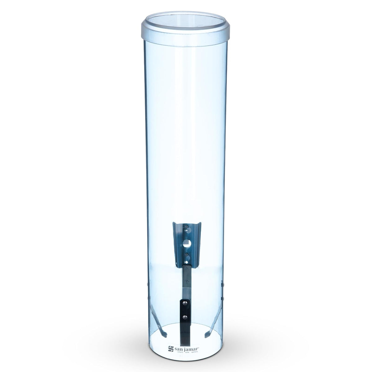 San Jamar - Dispensador grande de tazas tipo tirón de 6 a 12 onzas, tazas planas, taza de cono de 4 a 7 onzas con tapa abatible para restaurantes, hogar y oficina, plástico, 16 pulgadas, azul ártico
