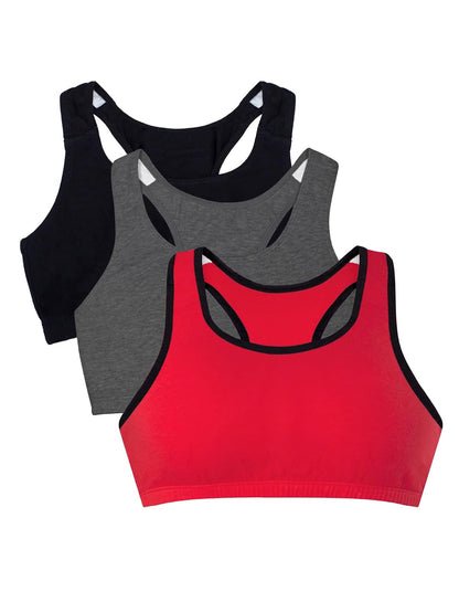 Fruit of the Loom Brasier Deportivo de Algodón para Mujer - Rojo Hot With Black - Charcoal - Black - 36