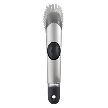 OXO SteeL Soap Dispensing Dish Brush | OXO - cepillo para polvo dispensador de jabón de acero, cepillo para polvo para platos con mango para sartenes, fregadero