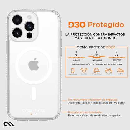 Case-Mate Funda magnética de D3O para iPhone 16 Pro Compatible con MagSafe, Resistente a Prueba de Golpes con protección contra caídas de 16 pies - Transparente