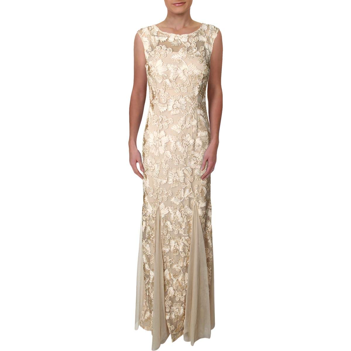 Alex Evenings Vestido Largo Bordado con Detalle Godet Mujer - 10 - campán, (bright Champagne)
