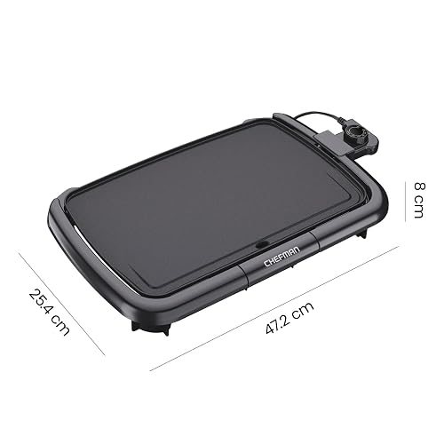Chefman Plancha eléctrica con control de temperatura extraíble, parrilla ideal para hamburguesas, huevos, plancha para panqueques, superficie de cocción antiadherente fácil de limpiar 10 x 16 pulgadas
