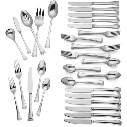 Lenox Juego de Cubiertos Portola Gold, Acero Inoxidable 18/10 - Juego de Cubiertos de 65 Piezas