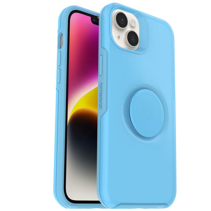 OtterBox Otter+Pop Symmetry Series Funda con PopGrip para iPhone 14 Plus - Serie Otter + Pop Symmetry - Azul - Transparente