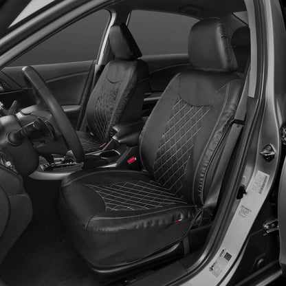 Motor Trend Fundas de Asiento de Piel Sintética con Costuras Negras para Asientos Delanteros, Negro, OS-244-SL