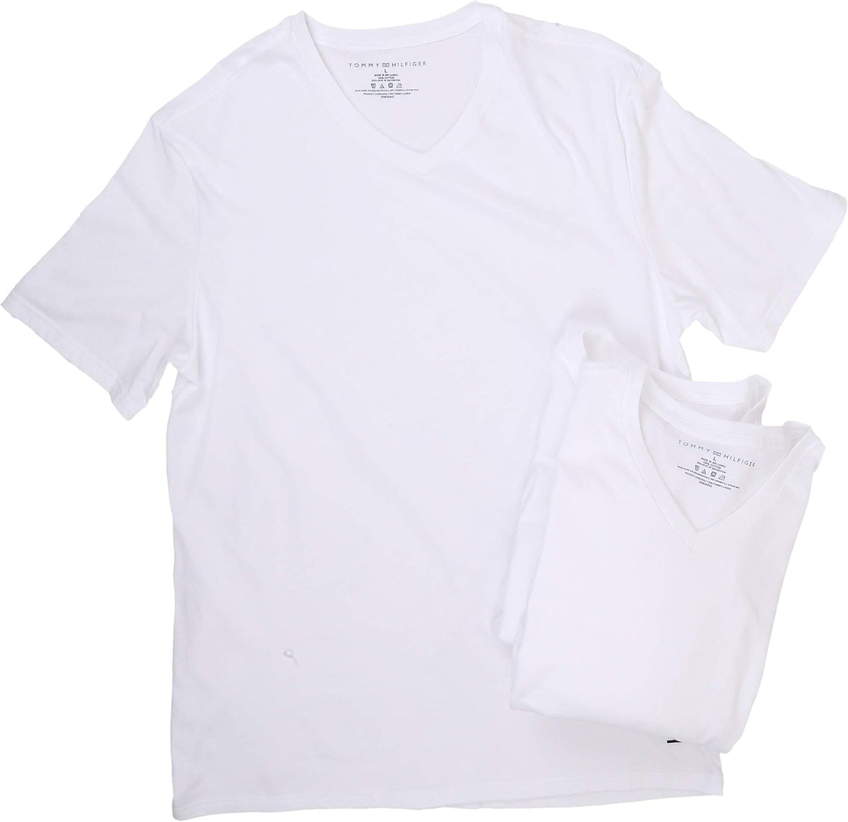Tommy Hilfiger - Camisetas Interiores para Hombre, Paquete de 3 Camisetas clásicas de algodón con Cuello en V - G - Blanco