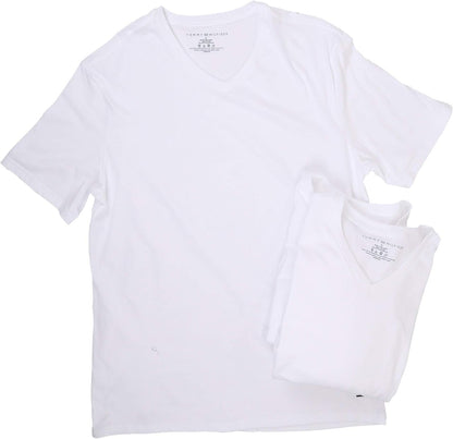 Tommy Hilfiger - Camisetas Interiores para Hombre, Paquete de 3 Camisetas clásicas de algodón con Cuello en V - G - Blanco