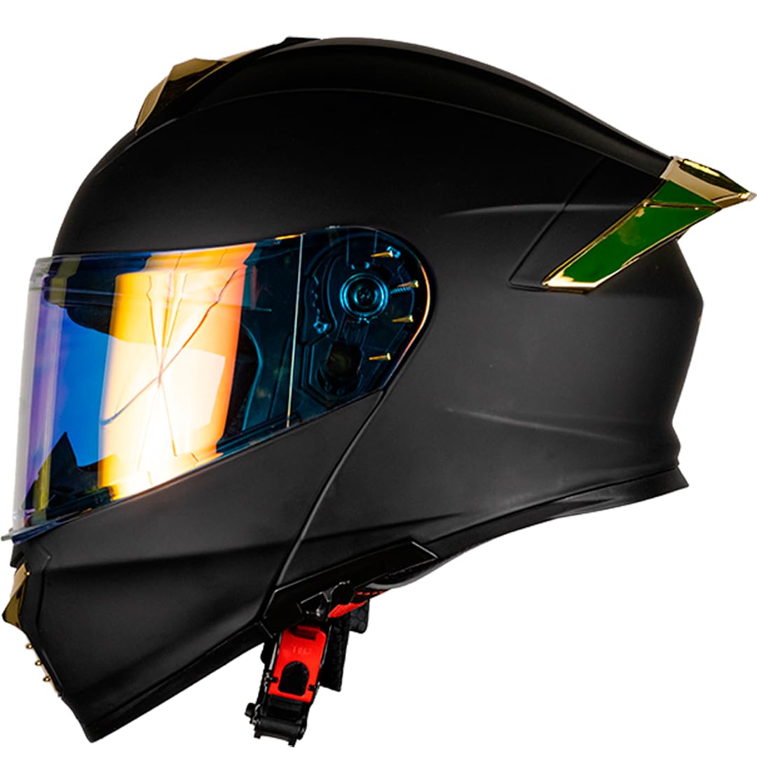 KOV Casco Thunder ABATIBLE Negro Dorado para Moto Mica Dorada Certificado Dot