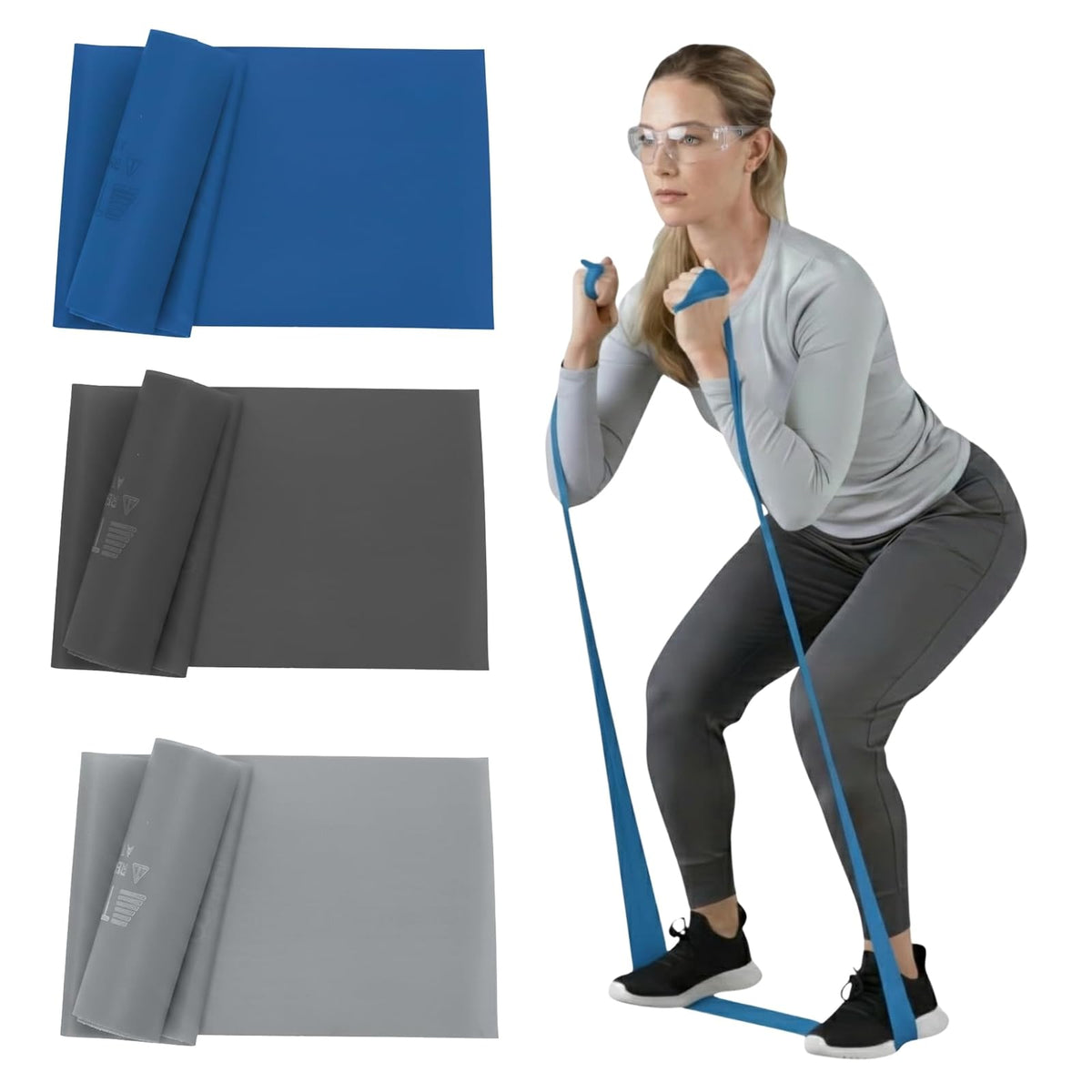 Theraband Set de Bandas de Resistencia sin Látex - azul-negro-plata - Látex - Juego de bandas de resistencia